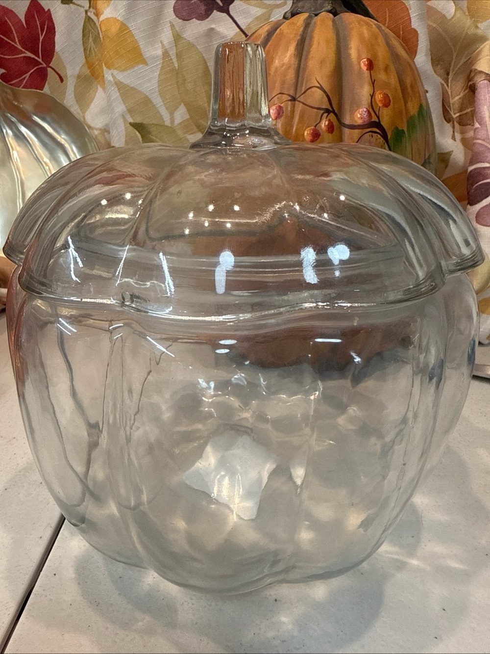 Clear Glass Pumpkin Shaped Canister or Cookie Jar